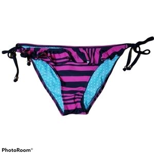 Y2K Vintage GUESS pink & Black Striped Swimsuit Bikini Bottoms Womens M Medium